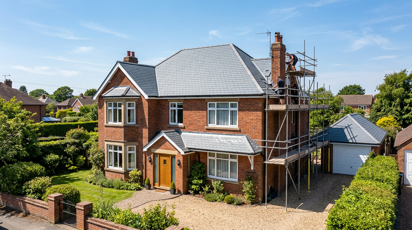 Large detached UK home with a brand new roof installation