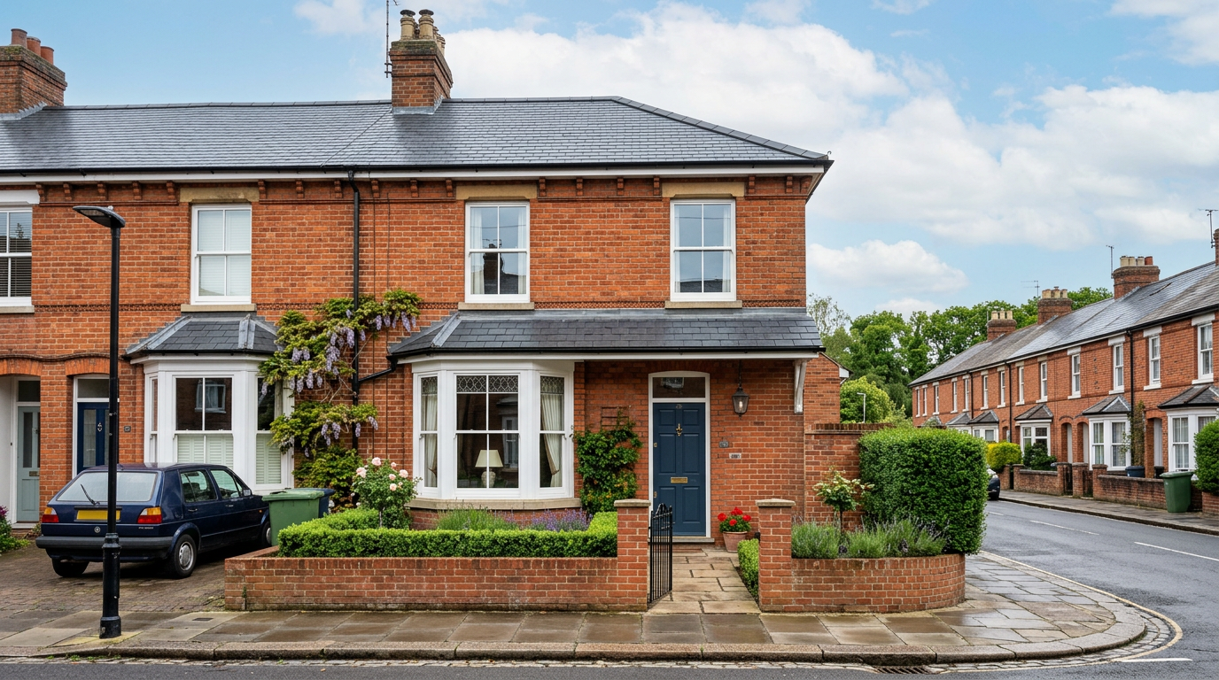 UK terraced house with a newly installed natural slate roof